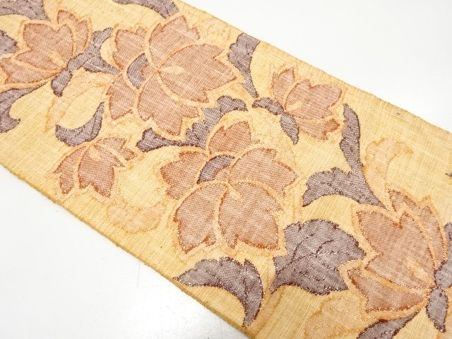 手織り真綿紬　唐花模様織り出し　名古屋帯